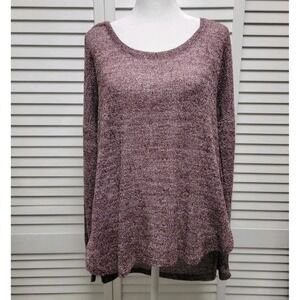 Sz Medium Garage Maroon Purple White Knit Sweater Sheer Lightweight Long Sleeve